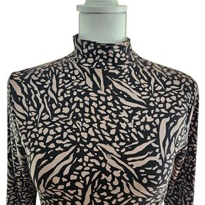 Black and Beige Animal Print Turtleneck Top